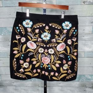 Lucy Paris Black Velour Embroidered Mini Skirt XL